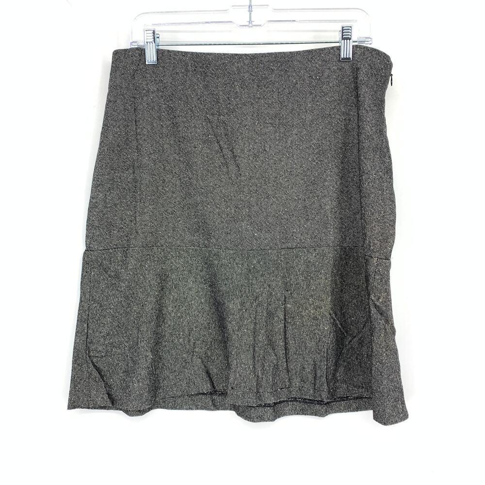 Talbots Flounce Hem Skirt Womens Size 14P Black White Tweed Print